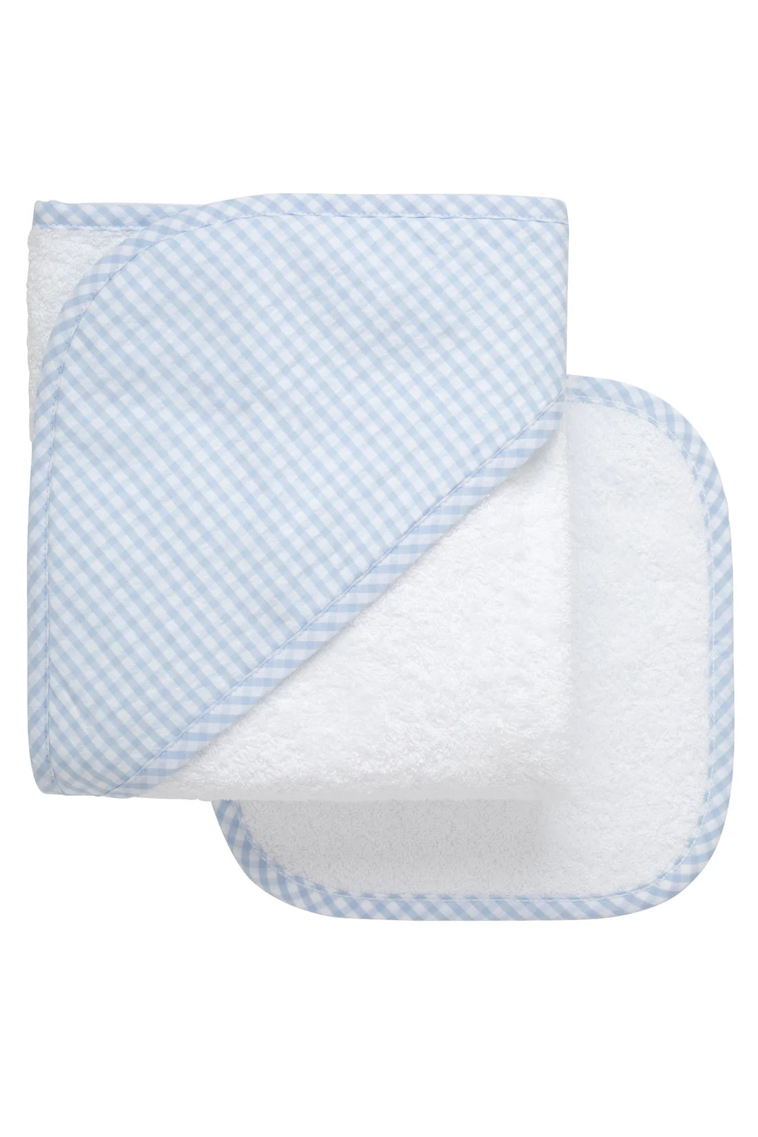 Juego de toalla con capucha y toallita de baño para bebé con estampado de cuadros grandes, color azul.