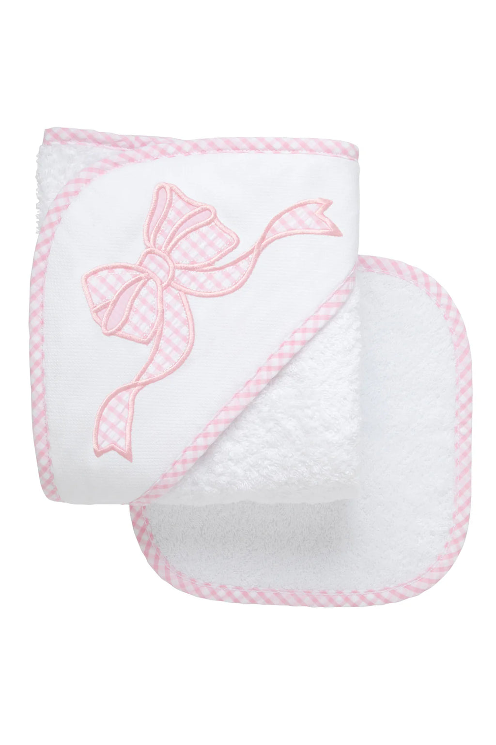 Juego de toalla con capucha y toallita para bebé con lazo, color rosa.