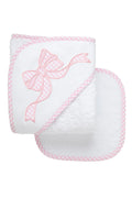 Juego de toalla con capucha y toallita para bebé con lazo, color rosa.