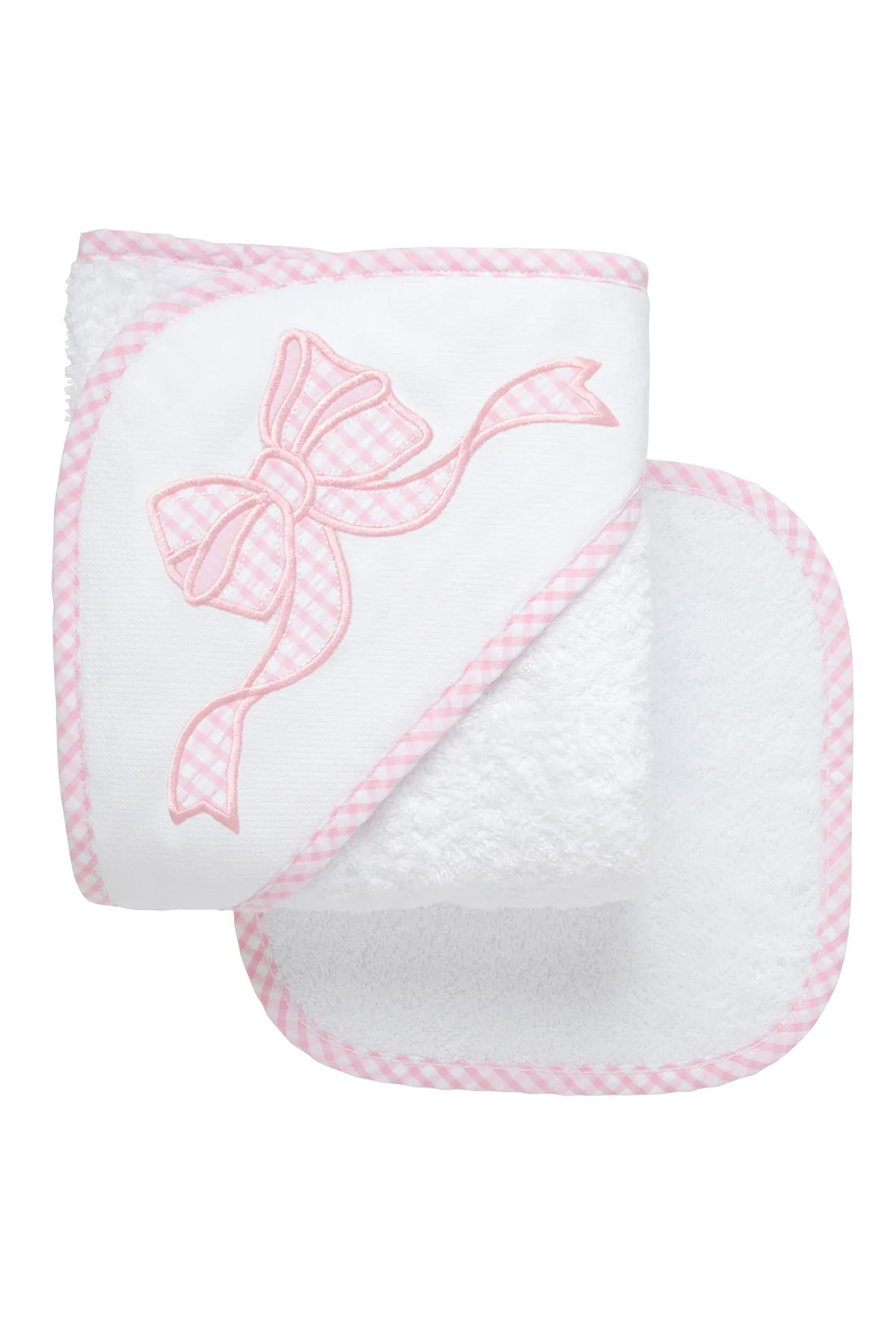 Juego de toalla con capucha y toallita para bebé con lazo, color rosa.