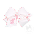 Lazo para el cabello King Grosgrain con borde de punto lunar rosa y bordado de zapatillas de ballet