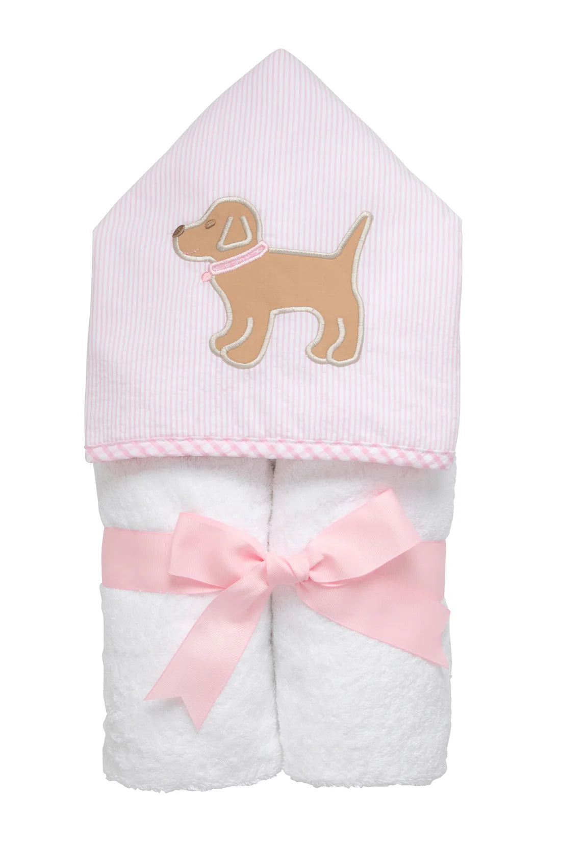 Toalla infantil con diseño de cachorro, color rosa.