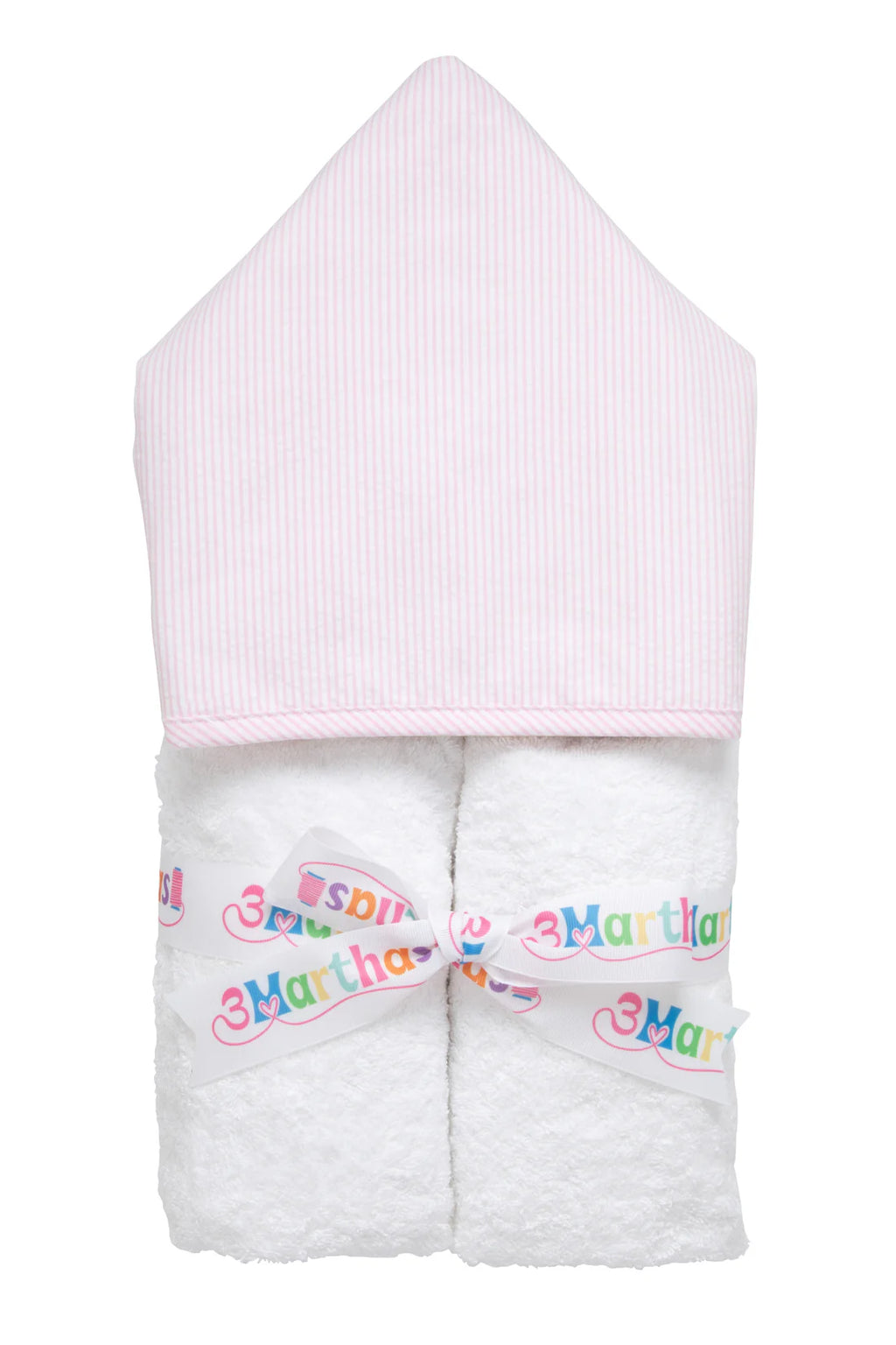 Toalla infantil de rayas seersucker rosa