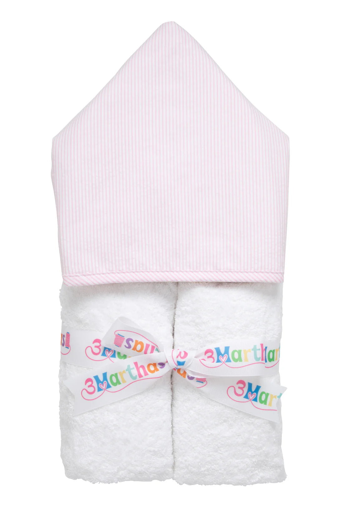 Toalla infantil de rayas seersucker rosa