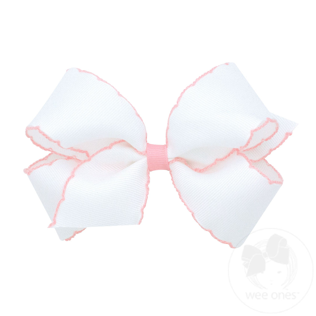 Lazo mcontraste ediano para el cabello de grosgrain con puntada lunar y envoltura en blanco/rosa