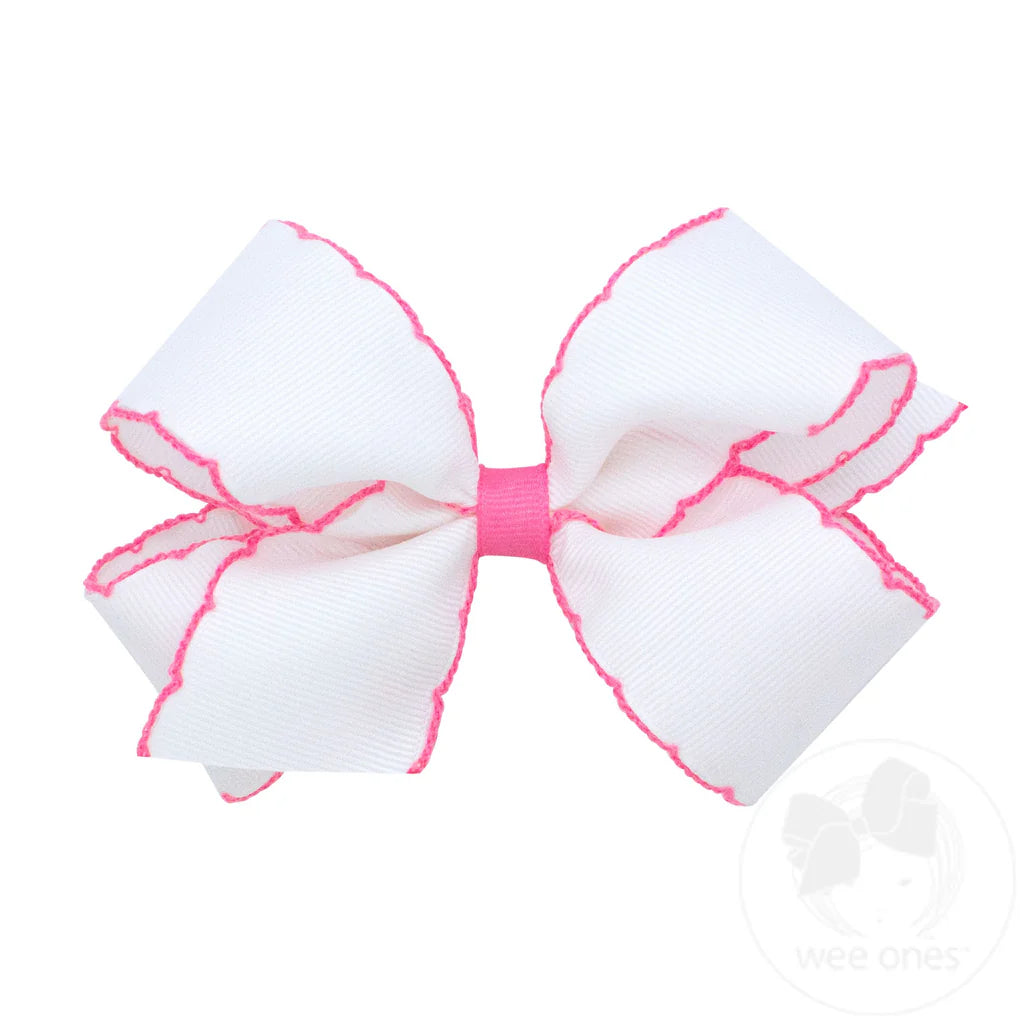Lazo mcontraste ediano para el cabello de grosgrain con puntada lunar y envoltura en blanco/fucsia