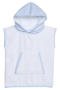 Cubrebaño blanco con estampado de cuadros grandes de seersucker azul en blanco