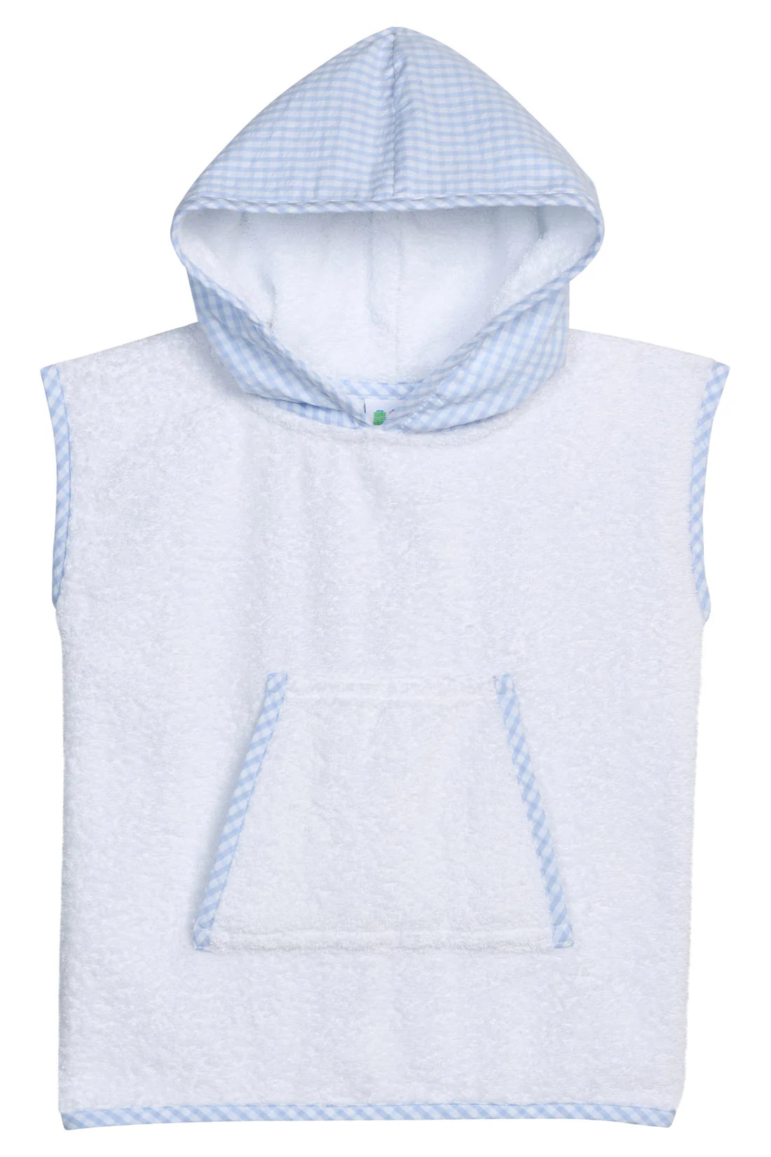 Cubrebaño blanco con estampado de cuadros grandes de seersucker azul en blanco