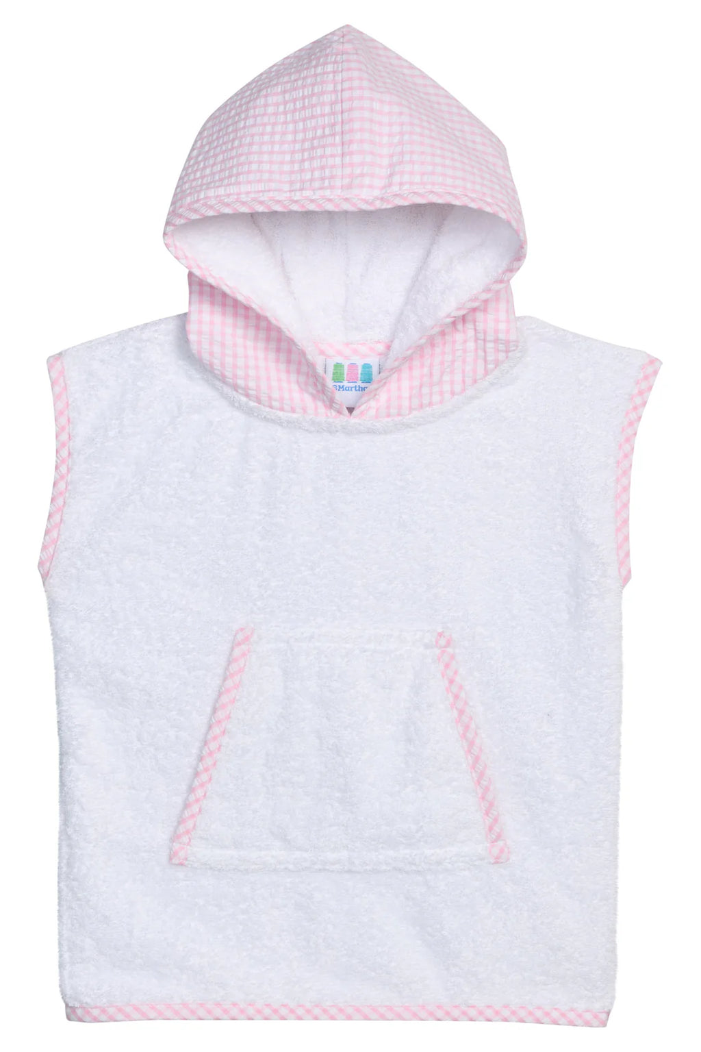 Cubre bañó blanco con estampado de cuadros grandes de seersucker rosa en blanco