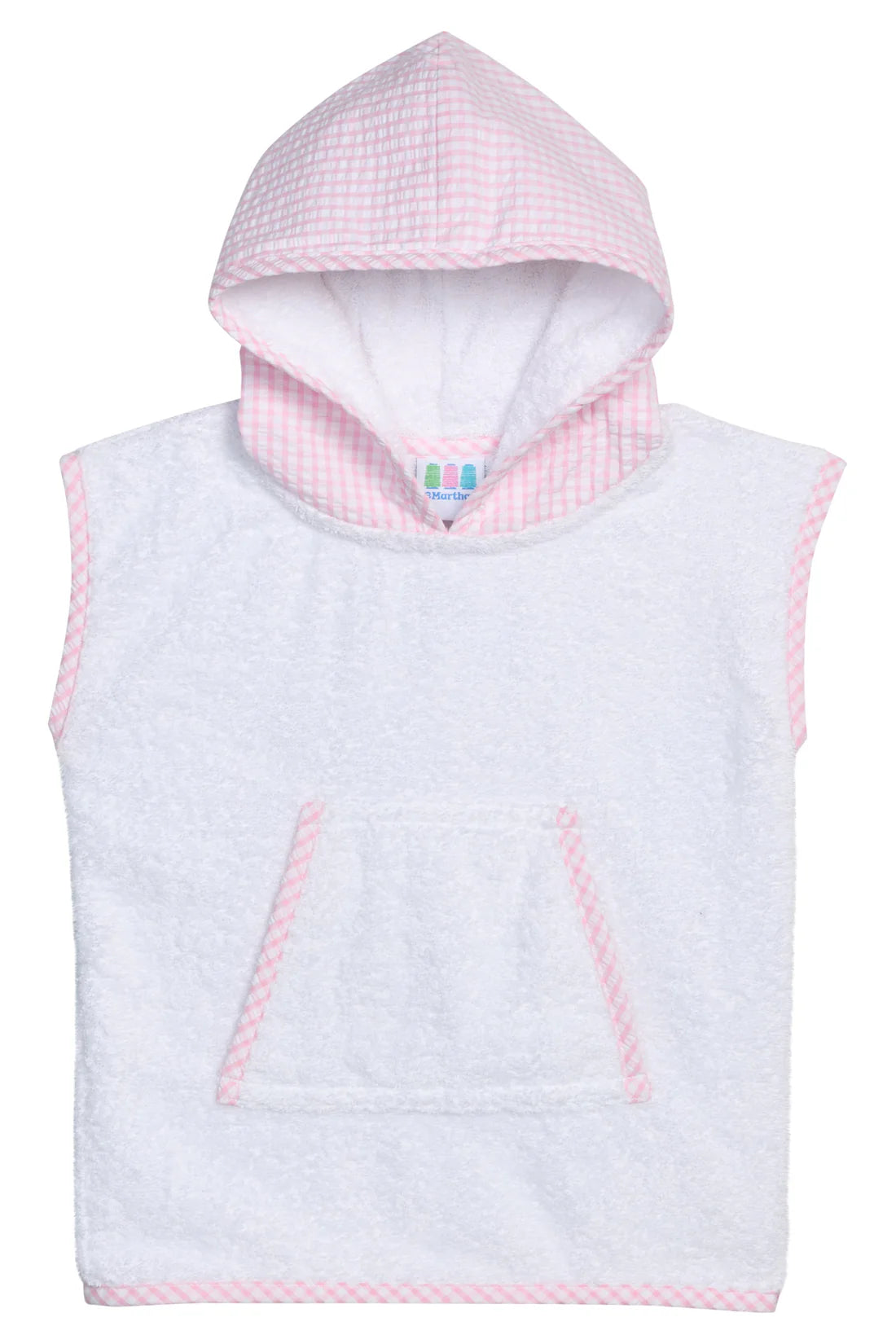 Cubre bañó blanco con estampado de cuadros grandes de seersucker rosa en blanco
