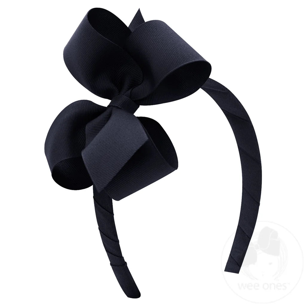 Lazo mediano clásico de grosgrain para el cabello de niña en diadema