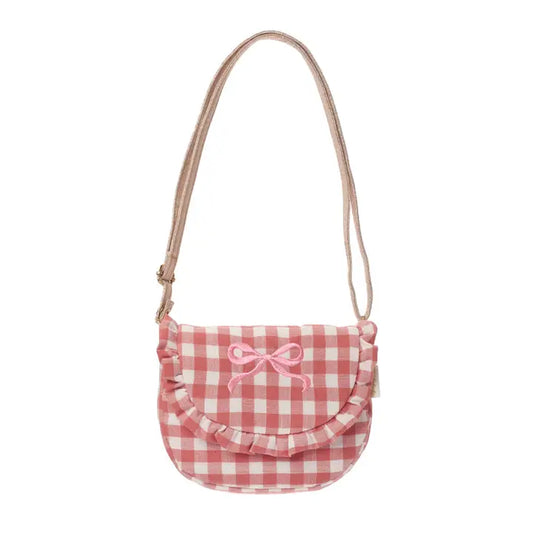 Bolso gingham con volante y lazo