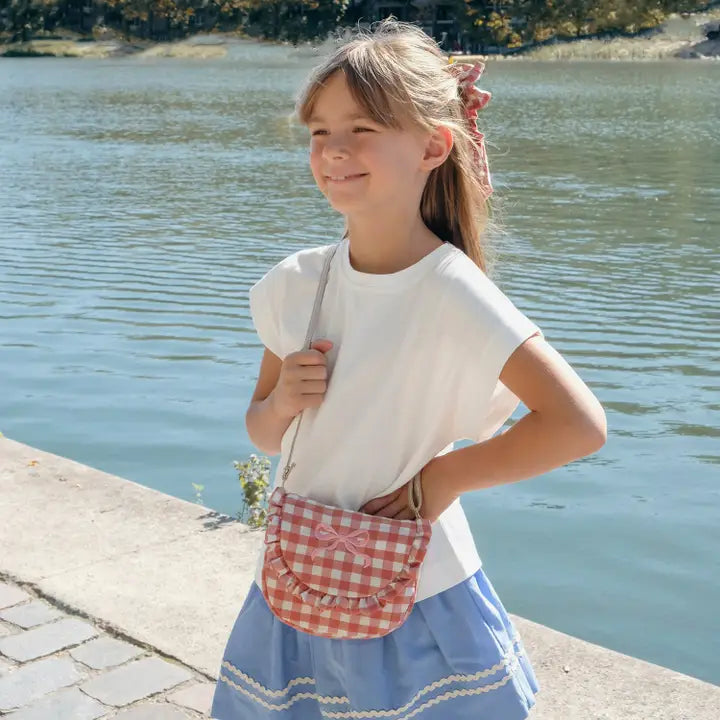 Bolso gingham con volante y lazo