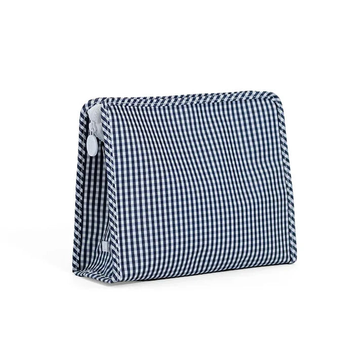 Estuche Roadie con cremallera y estampado de cuadros azul marino