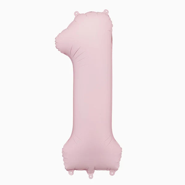 Globo Foil Número Mediano 86 cm Mate Rosa Bebé Pastel
