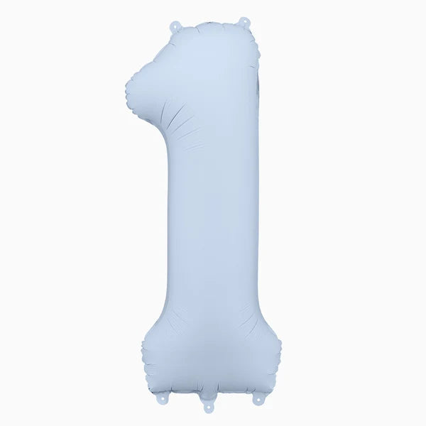 Globo Foil Número Mediano 86 cm Mate Azul Pastel