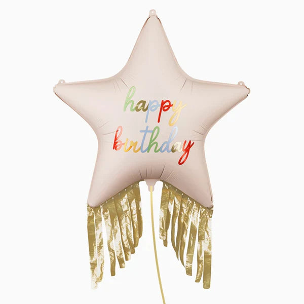 Metalizado globo estrella with fringes feliz cumpleaños, 72x72 cm, mezcla