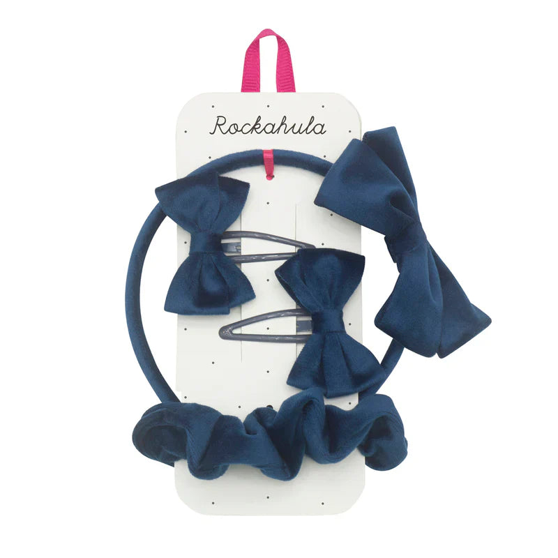 Set Escolar Lazo Terciopelo Azul