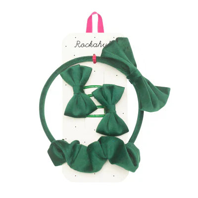 Set Escolar Lazo Terciopelo verde