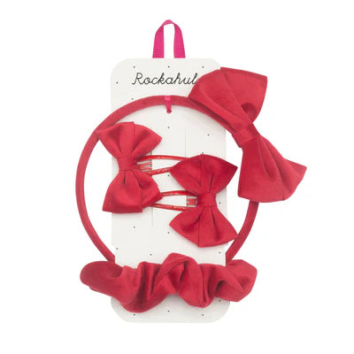 Set Escolar Lazo Terciopelo Rojo