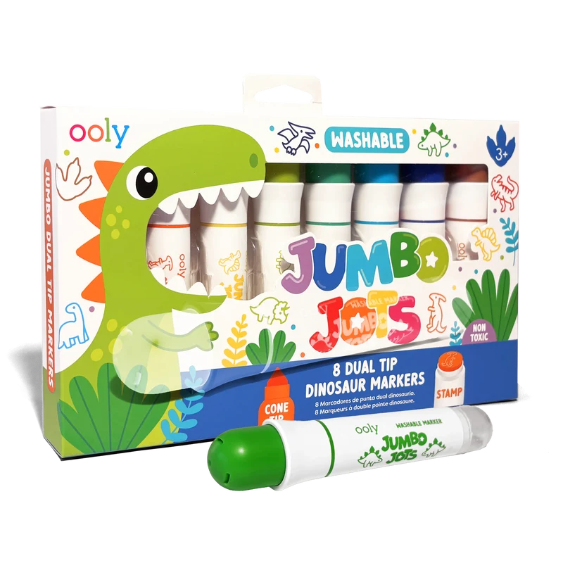 Jumbo Jots: Marcadores de punta doble cono y sello - Dinosaurio (Set de 8)