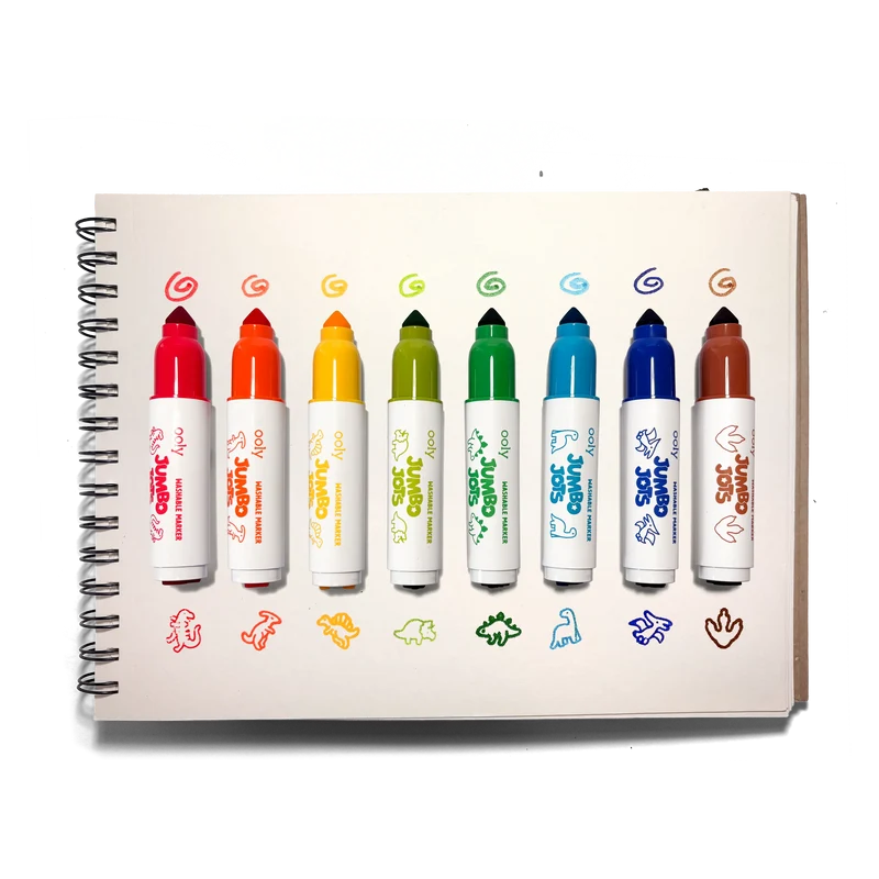 Jumbo Jots: Marcadores de punta doble cono y sello - Dinosaurio (Set de 8)