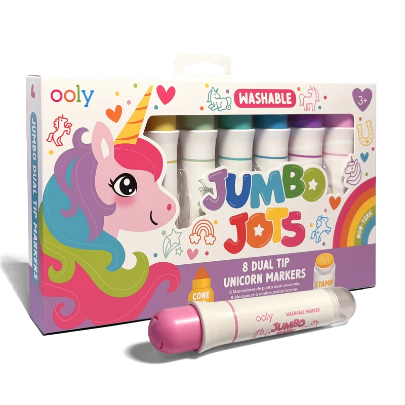 Jumbo Jots: Marcadores de doble punta y sello - Unicornio (Juego de 8)