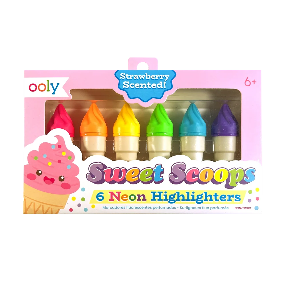 Sweet Scoops: Subrayadores neón - Aroma a fresa (Set de 6)