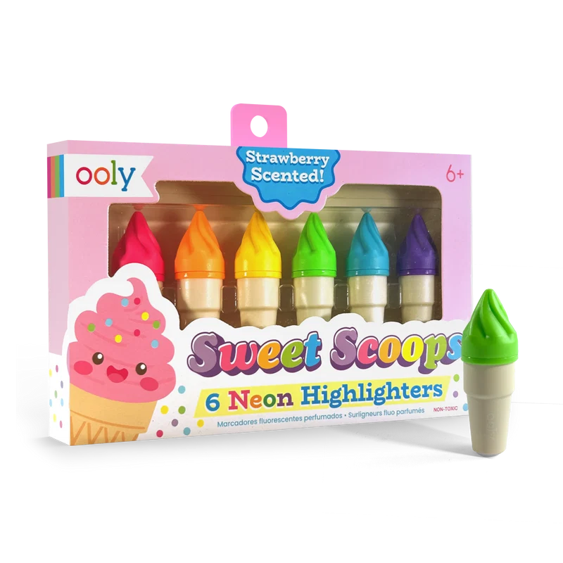 Sweet Scoops: Subrayadores neón - Aroma a fresa (Set de 6)