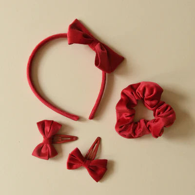 Set Escolar Lazo Terciopelo Rojo