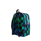 Mochila Kane de doble bolsillo azul y verde de cuadros