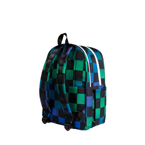 Mochila Kane de doble bolsillo azul y verde de cuadros