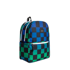 Mochila Kane de doble bolsillo azul y verde de cuadros