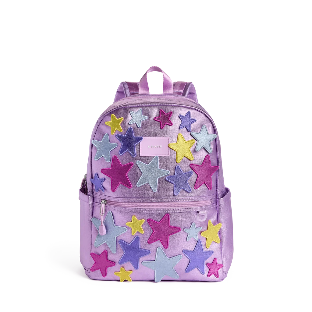 Mochila Kane de doble bolsillo morada con estrellas de colores