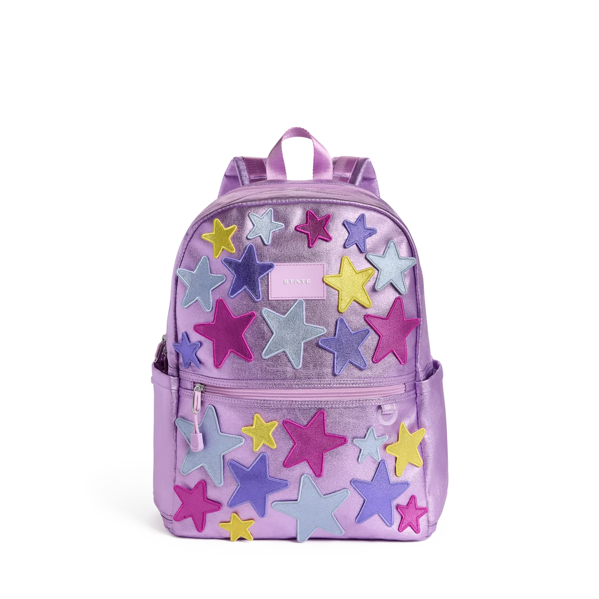 Mochila Kane de doble bolsillo morada con estrellas de colores