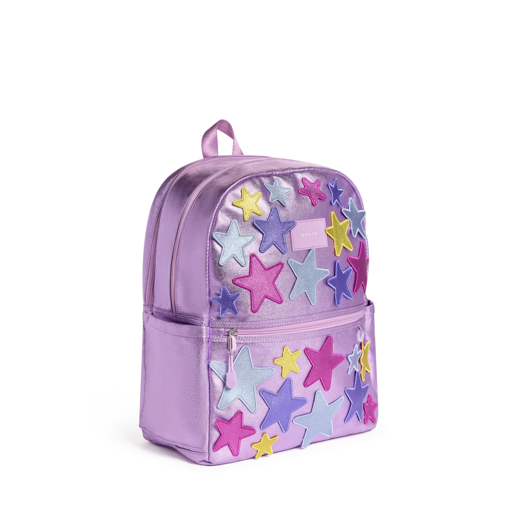 Mochila Kane de doble bolsillo morada con estrellas de colores