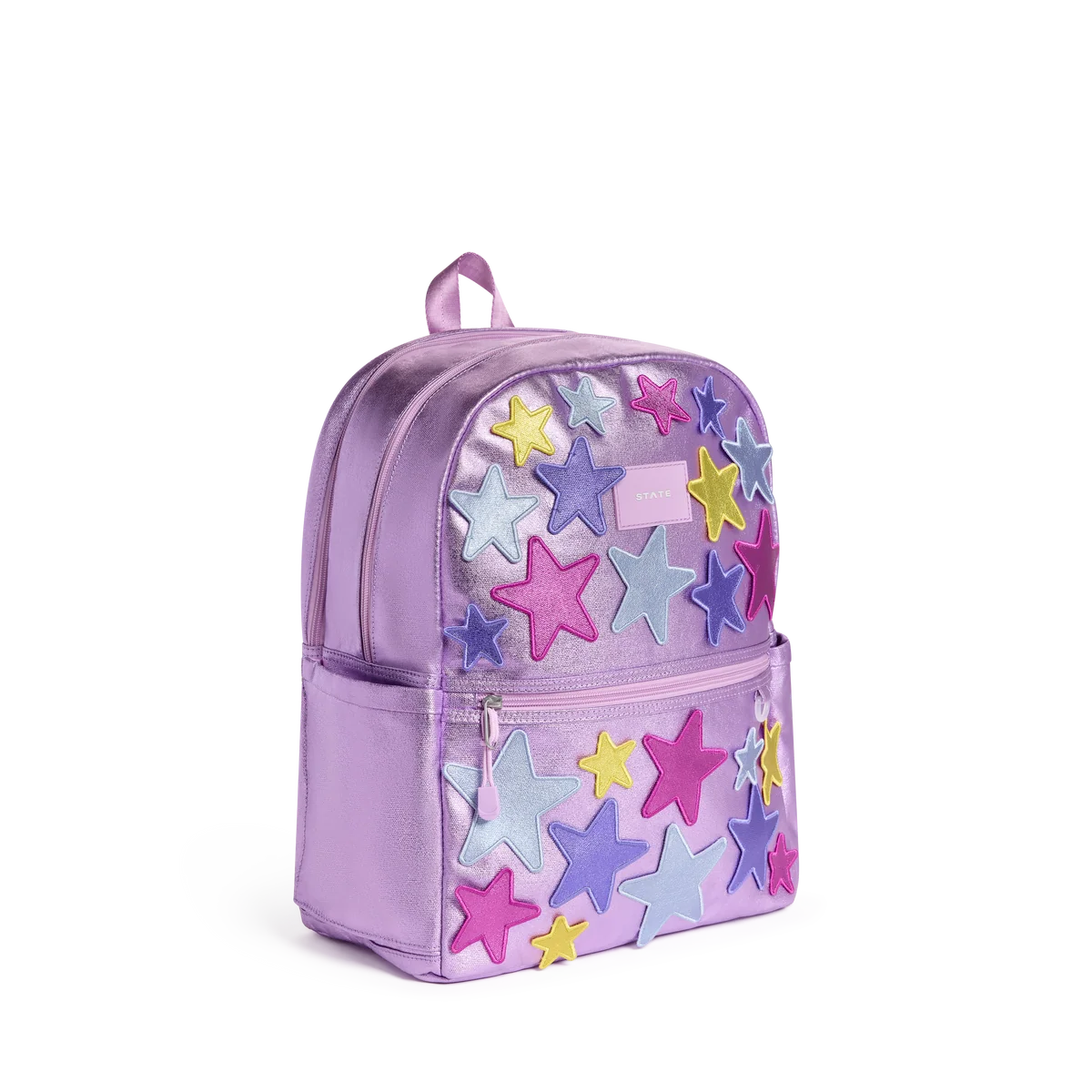 Mochila Kane de doble bolsillo morada con estrellas de colores