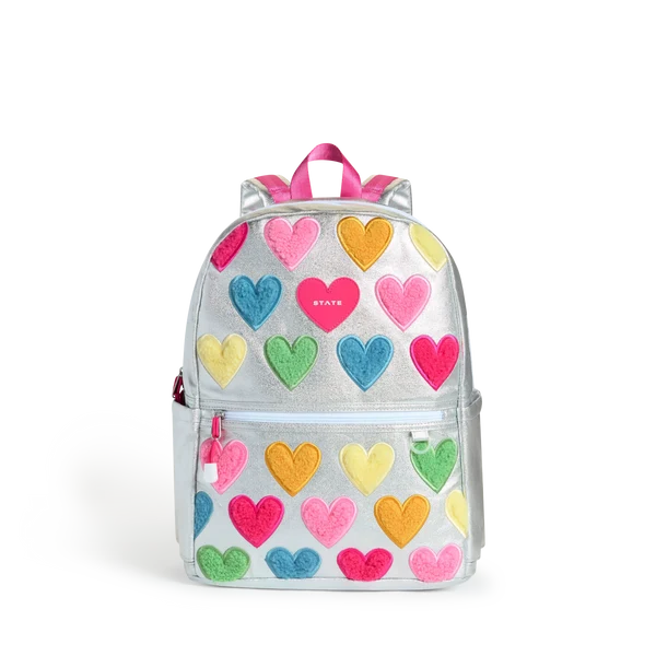 Mochila Kane de doble bolsillo blanca con corazones de colores