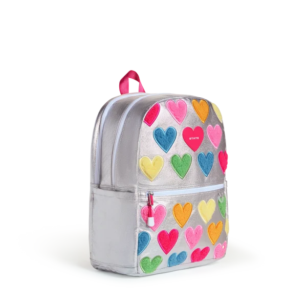 Mochila Kane de doble bolsillo blanca con corazones de colores