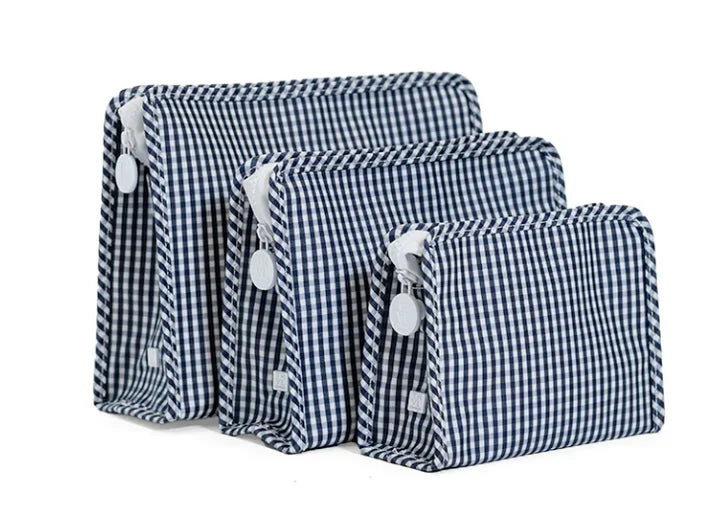 Estuche Roadie con cremallera y estampado de cuadros azul marino