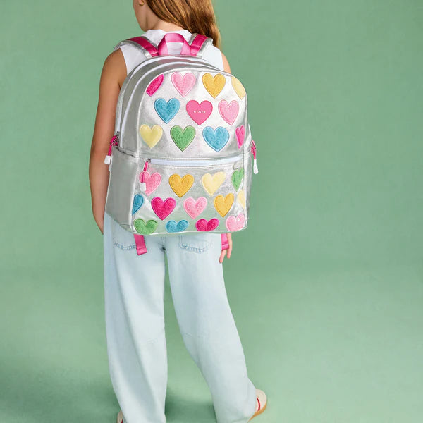 Mochila Kane de doble bolsillo blanca con corazones de colores