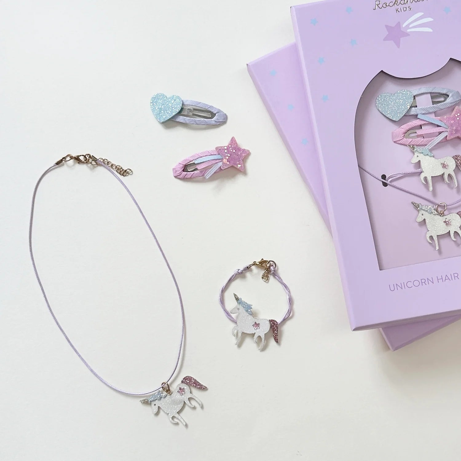 Set de cabello y joyeria unicornio