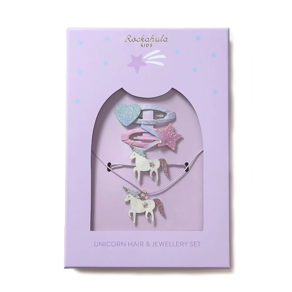 Set de cabello y joyeria unicornio