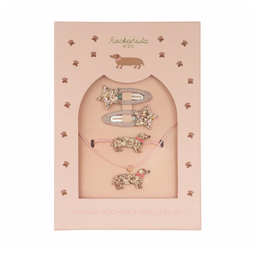 Conjunto de pelo y joyas para perros salchicha