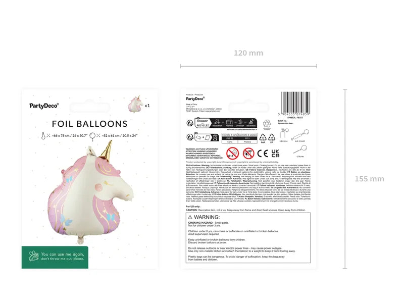 Globo de aluminio Unicornio, 52x61 cm, surtido