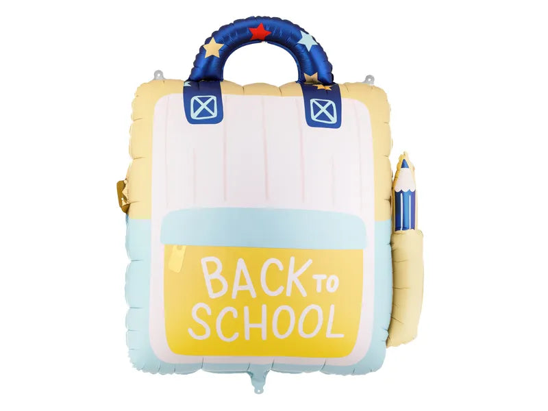 Globo de papel de aluminio con forma de mochila escolar, 68x82 cm, color crema-amarillo.