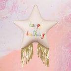 Metalizado globo estrella with fringes feliz cumpleaños, 72x72 cm, mezcla