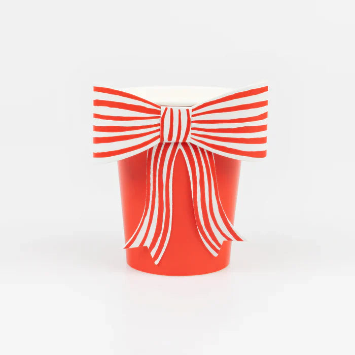 Vasos con Lazo a rayas rojo y blanco
