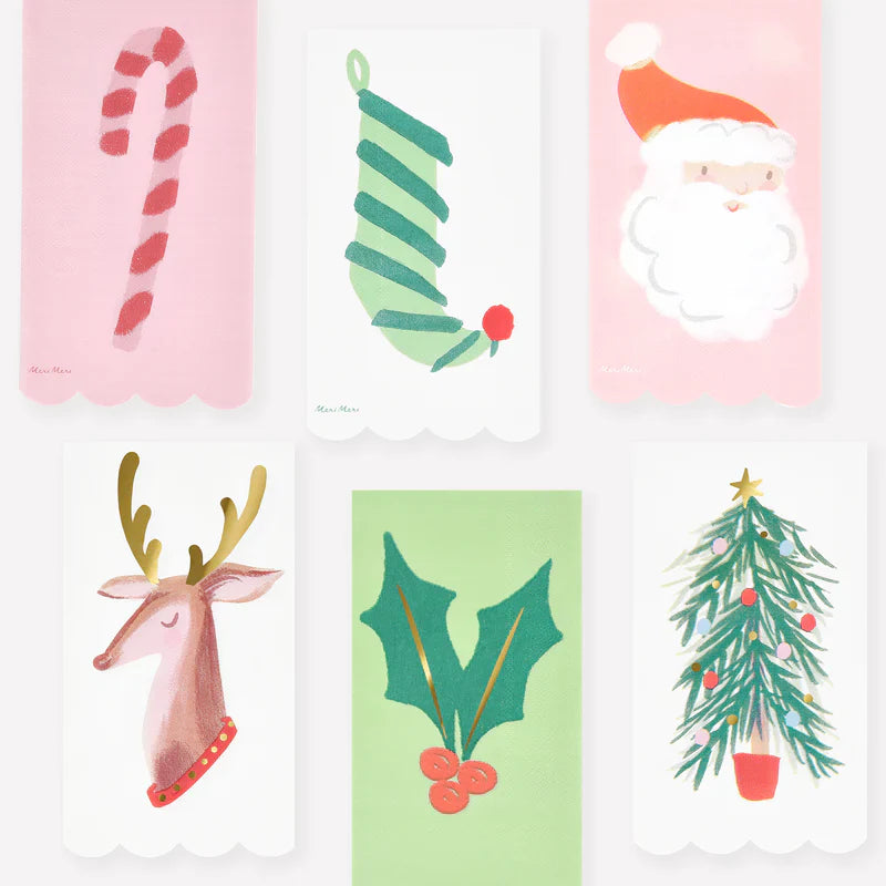 Toallas de invitados con iconos navideños variados