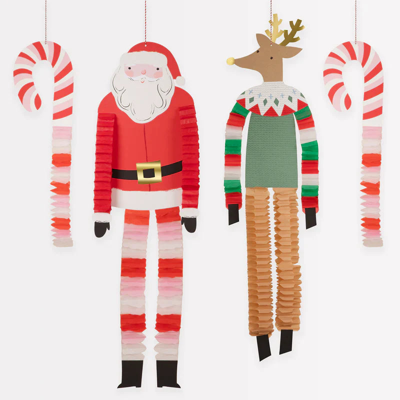 Decoración de Papá Noel y Renos de piernas largas